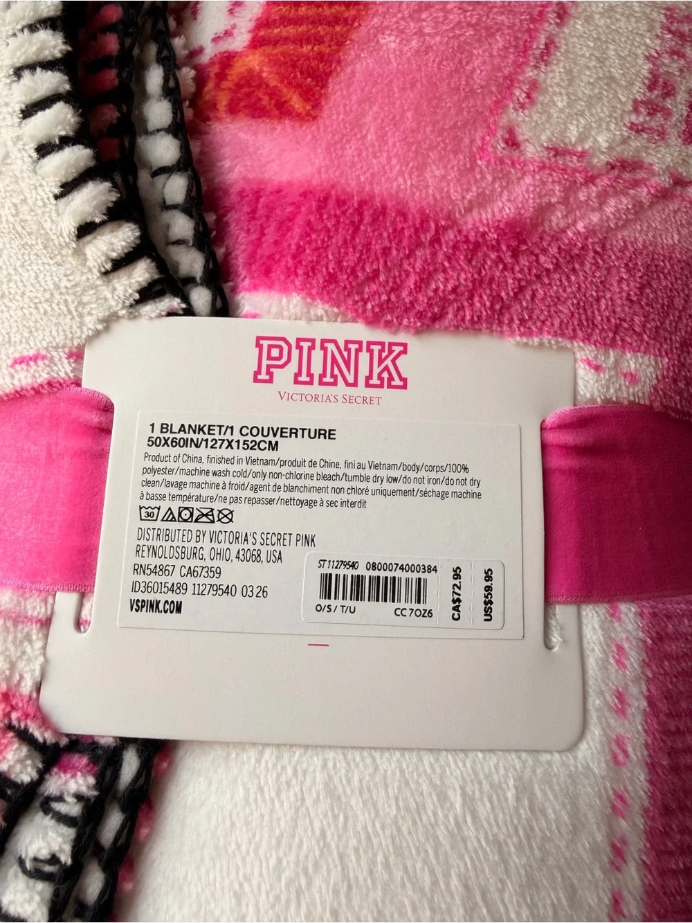 PINK Victoria's Secret Plush Logo Throw Blanket - Hot Pink & Light Pink